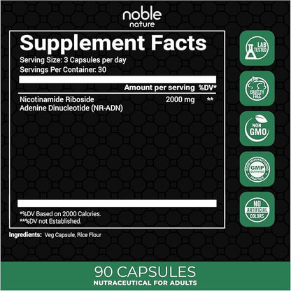 NAD+ 2000mg - Nicotinamide Riboside Adenine Dinucleotide NAD Booster- 90 Veg Capsules - 30 Days Supply