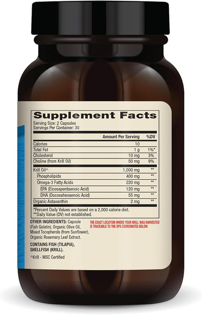 Dr. Mercola Antarctic Krill Oil - 1,000 mg - Omega-3 Supplement with EPA & DHA - Supports Brain, Heart, Joint & Immune Health - GMO-Free, Gluten-Free & Soy-Free - 60 Capsules (30 Servings)