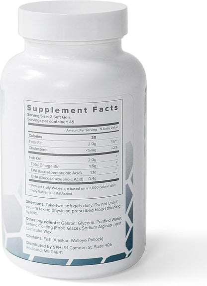 SFH Super Omega 3 Fish Oil Capsules Highly Concentrated 2000mg Omega 3 | Sustainably Sourced Alaskan Pollock Fish Oil for Heart Joint Brain Health (Capsule, 90ct)