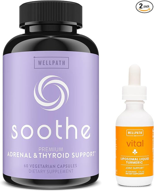 WellPath Bundle of Soothe Thyroid Support & Hormone Balance for Women + Vital Liquid Liposomal Curcumin Drops