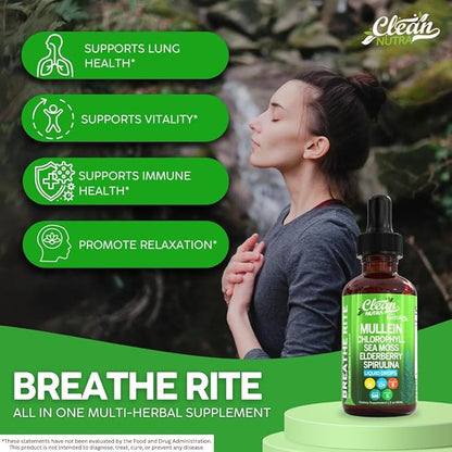 Clean Nutra Mullein Drops for Lungs Organic Chlorophyll Liquid Irish Sea Moss, Spirulina, Licorice, Tart Cherry Lobelia, Motherwort & Elderberry Mullein Leaf Extract Tincture Men Women Supplement