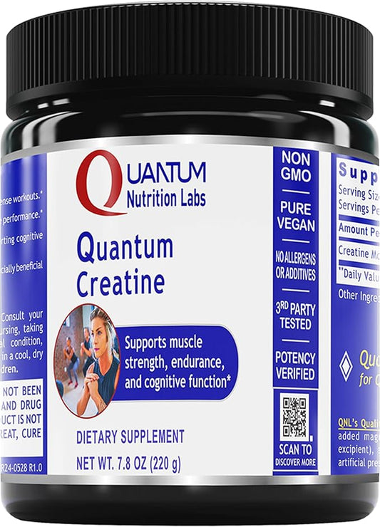 Quantum Nutrition Labs Quantum Creatine - Creatine Monohydrate Powder, Creatine Powder for Men, Women, Vegetarians, Unflavored Vegan Friendly Formula - 7.8 oz (40 Servings)