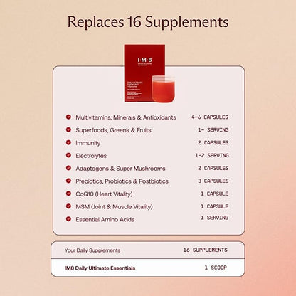 Daily Ultimate Essentials All-in-One Multivitamin Supplement, 92 Nutrient Rich Ingredients CoQ10, Probiotics, Vitamins, Greens, GF, Acai Mixed Berry (30 Servings, Travel Packs - Tumbler Included)