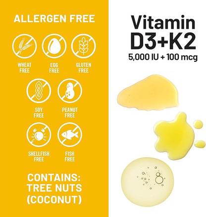 NatureWise Vitamin D3 5000IU + K2 (MK7) 100mcg with Organic Extra Virgin Coconut Oil - Supports Calcium Absorption, Bone & Immune Health - Non-GMO, Soy & Gluten-Free - 90 Softgels[90-Day Supply]