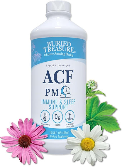 Buried Treasure ACF PM - 16 oz, 16 Servings, Nighttime Immune Support with Chamomile, Vitamin C, Echinacea, Herbal Extracts, Essential Nutrients