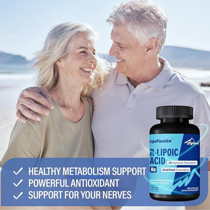 R Lipoic Acid (Na) 300mg per Serving, 120 Capsules, Up to 5X Improved Absorption, Excellent Nutritional Supplement for Healthy Metabolism Support and Antioxidants-1 Bottle
