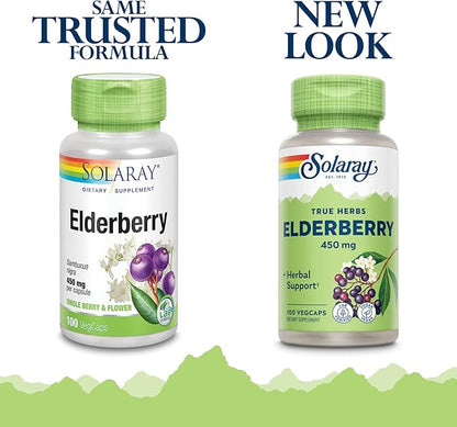 SOLARAY Elderberry Berry & Flower 450mg | Support for General Wellbeing During Cold Months | with Flavonoids & Phenolic Compounds | Non-GMO | 100ct
