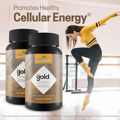 Pro Gold Turmeric - Premium Grade Turmeric & Vitamins - Phytonutrient & Antioxidant Rich Formula - Promote Mobility & Joint Health - Support Healthy Immune System - Promote Circulation & Bone Health