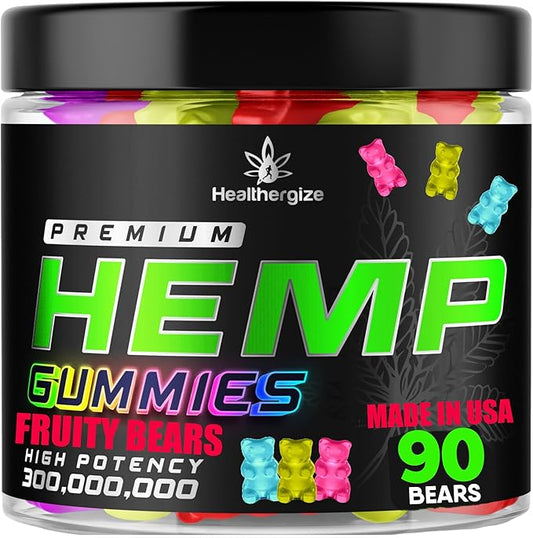 Hemp Gummies Premium Hemp Oil Gummy Bears Edibles-Natural Calm, Peace and Relaxation-Promote Sleep, Back-Natural Omega 3 6 9-High Potency Hemp-Made in USA