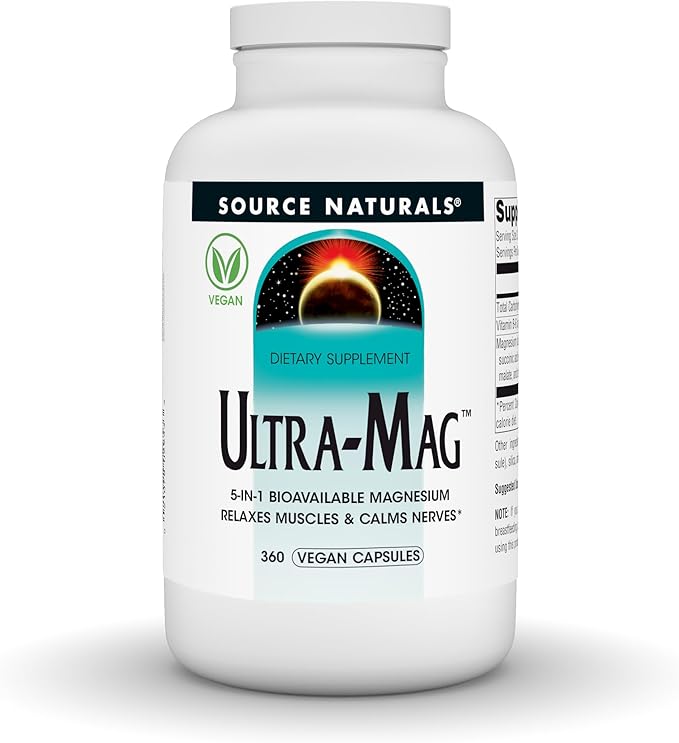 Source Naturals Ultra-Mag, Vegan Dietary Supplement, 5-in1 Bioavailable Magnesium, Relaxes Muscles & Calms Nerves*, Vegan Capsules (360)