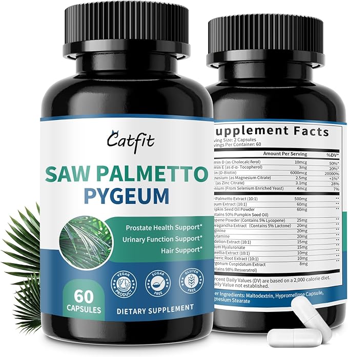Saw Palmetto for Men 500mg - Prostate Support, Urinary & Hair Health Supplement with Pumpkin Seed Oill, Pygeum - Herbal Complex for Men's Wellness, Vegan Formula, 60 Capsules