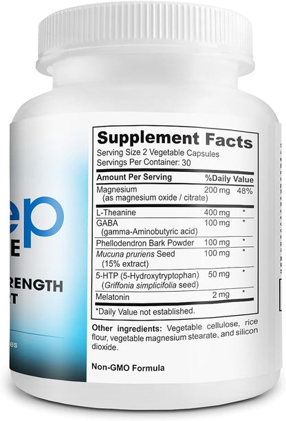 Sleep Complete - 6-in-1 Natural Sleep Support Formula Blend of L-Theanine, 5-HTP, Melatonin, Magnesium, Mucuna Pruriens Extract, GABA, and Phellodendron Bark (herb Powder).