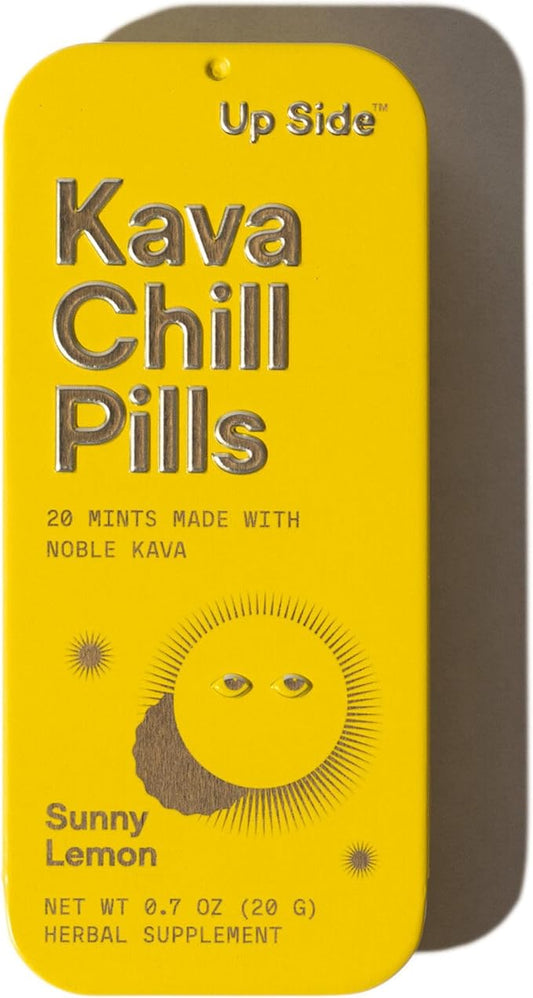 Up Side Kava Chill Pills – Kava Kava Extract Candy, Sunny Lemon Flavor, Natural Supplement, Mood, & Relaxation Support – 20 Herbal Refreshing Mints
