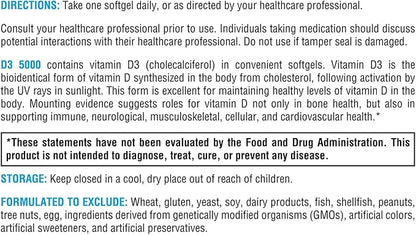 XYMOGEN D3 5000 - Bioavailable Vitamin D3 5000 IU (125 mcg) - High Potency Vitamin D Supplement to Support Immune Health, Bone + Heart Health (180 Softgels)