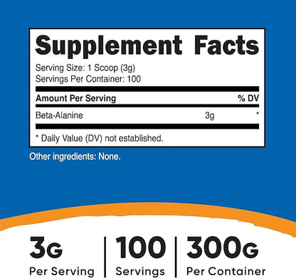 Nutricost Beta Alanine Powder 300 Grams (10.7oz) - 3 Grams Per Serving