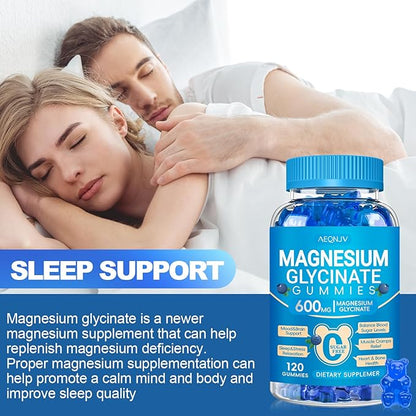 Magnesium Glycinate Gummies 600mg, Chewable Sugar Free Potassium Gummies with Magnesium Glycinate, Vitamin D, B6, and CoQ10 for Calm Support & Sleep for Adults, 60 Days Supply