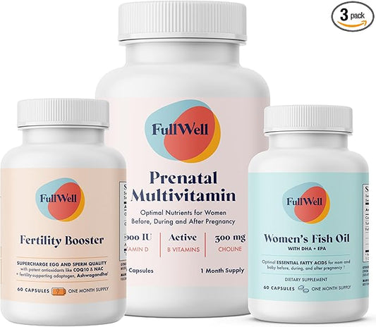 Fertility Trio | Prenatal Vitamin + DHA & Fertility Booster | Choline, Folate, Omega 3, Coq10, NAC, 26+ Vital Nutrients | Dietitian-formulated, Non-GMO, 3rd Party Tested, 30 Servings