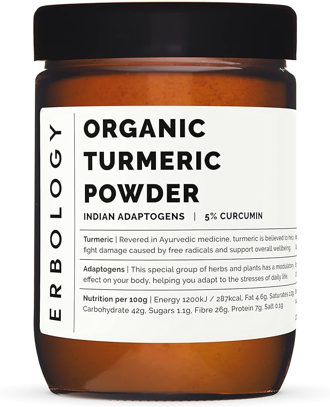 Erbology Organic Turmeric Powder 3.2 oz - 90 Servings - 5.5% Curcumin - No Additives or Preservatives - Sustainably Sourced Straight from Farm in India - Small Batch - Vegan - GMO-Free