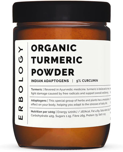 Erbology Organic Turmeric Powder 3.2 oz - 90 Servings - 5.5% Curcumin - No Additives or Preservatives - Sustainably Sourced Straight from Farm in India - Small Batch - Vegan - GMO-Free