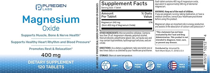 Magnesium 400mg [High Potency] Supplement – Magnesium Oxide for Immune Support, Muscle Recovery, Leg Cramps, Relaxation - 3 Pack | Total 360 Count