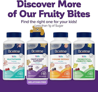 Biostime Kids Sleep Fruity Bites (Ages 4+) | Includes Probiotics| Calm magnesium gummies for kids | Melatonin Free calm gummies for Sleep aid | No added sugar | 60 Count