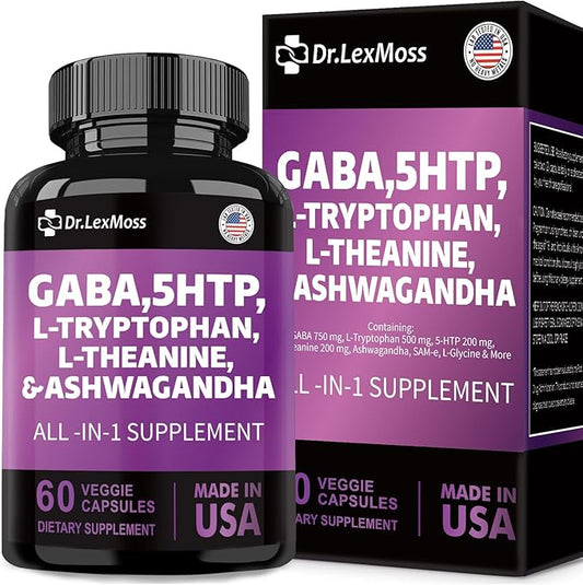 GABA 5 HTP L Tryptophan L Theanine Ashwagandha SAM-e L-Glycine Mood Support Vitamins for Women and Men with L-Tyrosine Made in USA 60 Count