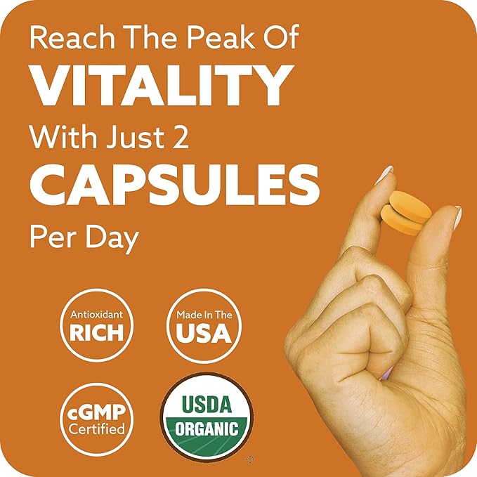 Organic Turmeric Curcumin with Organic Black Pepper 1400 mg - 95% Standardized Curcuminoids & Black Pepper Extract for Better Absorption & Potency - Joint Support - 60 Count