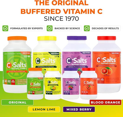 C-Salts Original Vitamin C Powder Supplement - 100% Pure High Dose Buffered Vitamin C Powder for Immune Support - Sugar-Free Powdered Drink Ascorbate, Organic, Stomach-Friendly, Original 26oz