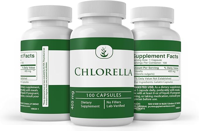 Pure Original Ingredients Chlorella, (100 Capsules) Always Pure, No Additives Or Fillers, Lab Verified
