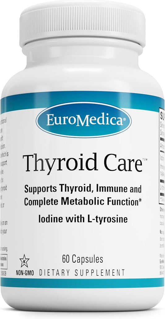 Euromedica Thyroid Care - Immune Health & Energy Support Formula - Nutritional Supplement with Iodine for Thyroid Health Support - Wellness Supplement with L-Tyrosine - 60 Capsules