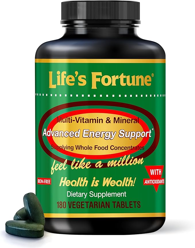 Life's Fortune Multivitamin & Mineral, All Natural Energy Source for Men & Women Supplying Whole Food Concentrates, Antioxidants, Amino Acids, Enzymes, Trace Minerals & More, 180 Tab