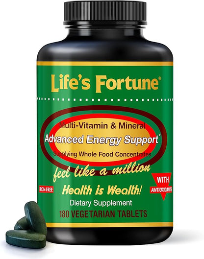 Life's Fortune Multivitamin & Mineral, All Natural Energy Source for Men & Women Supplying Whole Food Concentrates, Antioxidants, Amino Acids, Enzymes, Trace Minerals & More, 180 Tab