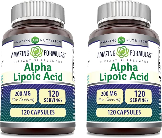Amazing Formulas Alpha Lipoic Acid | 200 Mg Supplement | 120 Capsules | Non-GMO | Gluten-Free | Made in USA (2 Pack)