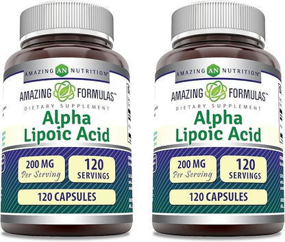 Amazing Formulas Alpha Lipoic Acid | 200 Mg Supplement | 120 Capsules | Non-GMO | Gluten-Free | Made in USA (2 Pack)