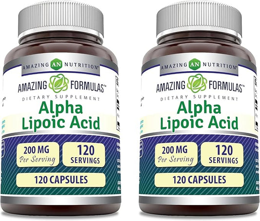 Amazing Formulas Alpha Lipoic Acid | 200 Mg Supplement | 120 Capsules | Non-GMO | Gluten-Free | Made in USA (2 Pack)