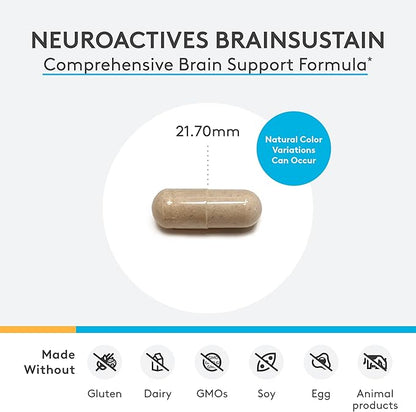 XYMOGEN NeuroActives BrainSustain - Brain Supplements for Memory and Focus Support - Brain Support + Brain Health Supplements for Adults - Vegan, Gluten Free + Non GMO (240 Capsules)