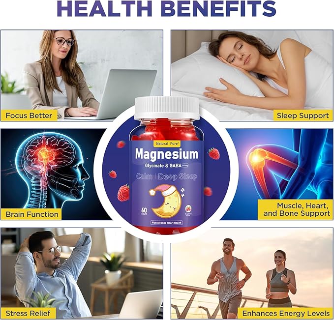 Magnesium Glycinate Gummies with GABA for Clam and Bed Time 400mg Sugar Free Magnesium Glycinate Supplement with Vitamin D, B6, and CoQ10 for Calm & Bed Time for Kids Adults