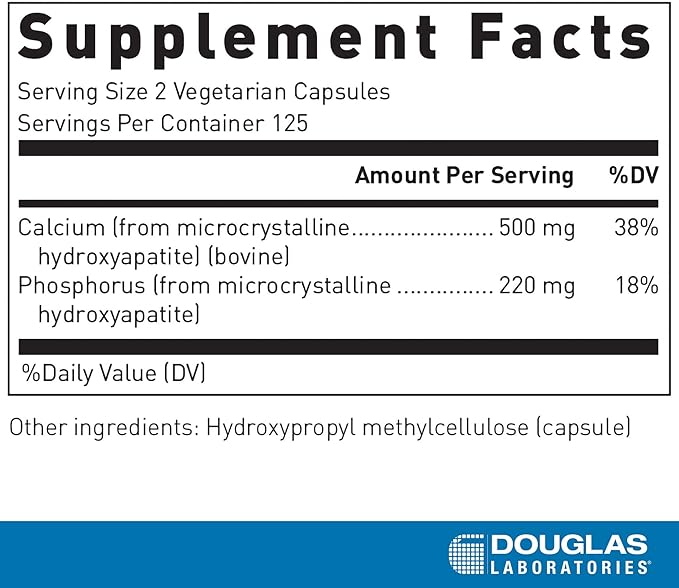 Douglas Laboratories Calcium Microcrystalline Hydroxyapatite - Teeth & Bone Health Support* - with Calcium & Phosphorus Micronutrients - Dietary Supplements - 250 Vegetarian Capsules