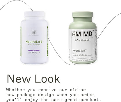 Amy Myers MD NeuroLive - Brain Cell Membrane Supplement - Aid Brain Tissue Health with Vitamin B6 & Ginkgo - Support Supplement for Healthy Vasculature & Blood Flow - 120 Capsules (60 Servings)