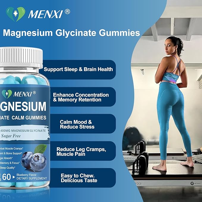 Magnesium Gummies 600mg per Serving-Magnesium Glycinate 400mg and Magnesium Malate 200mg,Sugar Free Magnesium Potassium Supplement for Calm Mood, Muscle, Bone & Energy Support,120 Blueberry Gummies