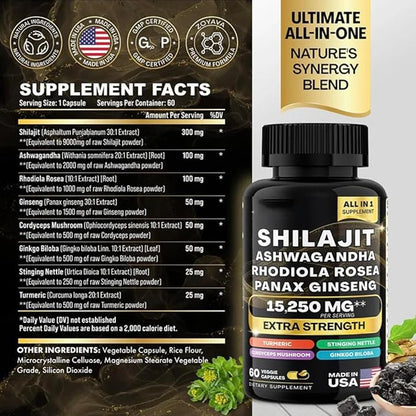 Sea Moss and Shilajit Bundle - Sea Moss,Black Seed Oil, Ashwagandha,Ginger & Shilajit,Rhodiola Rosea, Panax Ginseng