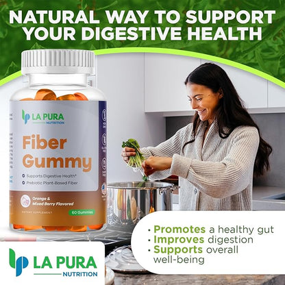 LaPura Prebiotic Chicory Root Fiber Gummy 5g, 60 Gummies - Supports Digestive Health, Prebiotic Plant-Based Fiber Blend - Orange & Mixed Berry Flavor - Non-GMO, Gluten-Free, Made in USA