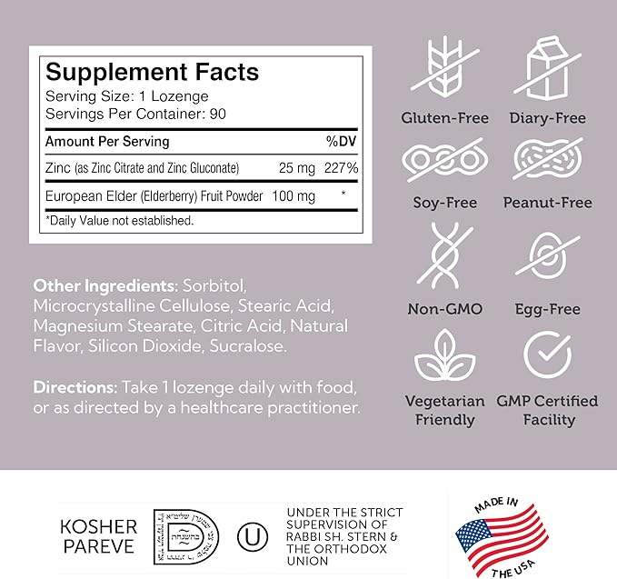 Zahler Elderberry Zinc Lozenges for Adults & Kids - Delicious Chewable Zinc & Sambucus Elderberry Lozenges for Immune Support - Kosher, Made in USA - Zinc Supplements for Men & Women (90 Count)