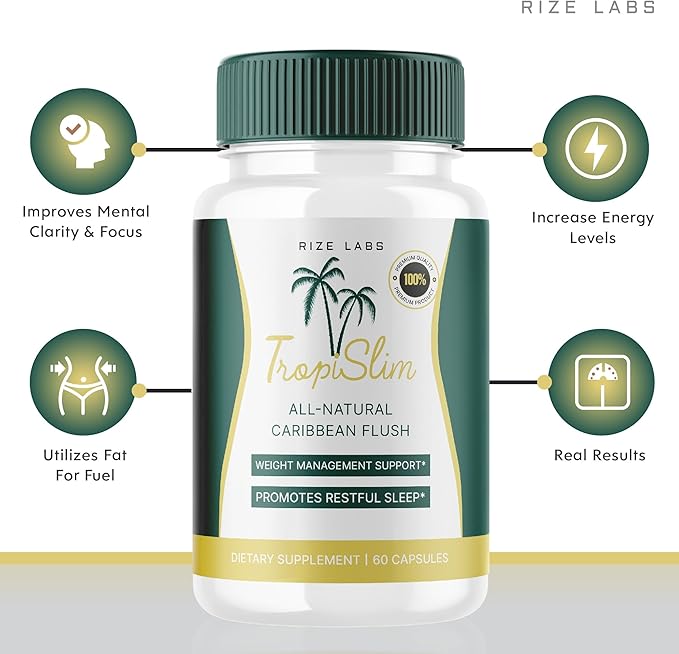 (Official 2 Pack) Tropislim, Tropislim All Natural Caribbean Flush, Weight Loss Supplement, Tropislim Slimming Capsules for Women, Healthy Lifestyle + Leaner Physique, Tropical Reviews (120 Capsules)