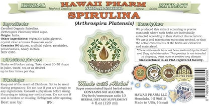 Spirulina Alcohol-Free Liquid Extract, Organic Spirulina (Arthrospira platensis) Dried Algae Glycerite Natural Herbal Supplement, Hawaii Pharm, USA 15x4 fl.oz
