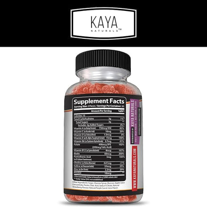 Kaya Naturals Adult Multi Vitamin Gummy, Biotin, Vitamin A, C & E, Including Zinc &Vitamin B-12, Folic Acid, Strawberry Flavor | Gluten-Free multivitamins Sweet Adult Gummies - 60 Gummies
