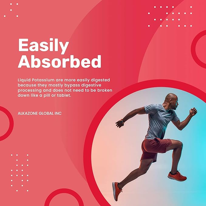 ALKAZONE Liquid Potassium+ | Liquid Supplements Have Faster Absorption Rate | Concentrated | Easiest Way to take Potassium | Tasteless Flavorless | 1.25 Oz, Clear, Pack of 1