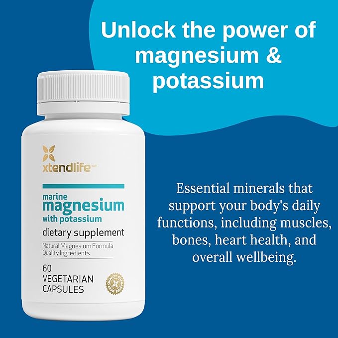 Xtendlife Marine Magnesium with Potassium - Natural Extra Strength Supplement with Over 70 Minerals - for Sleep, Muscle, Heart, and General Health - 60 Day Supply (2 Packs)