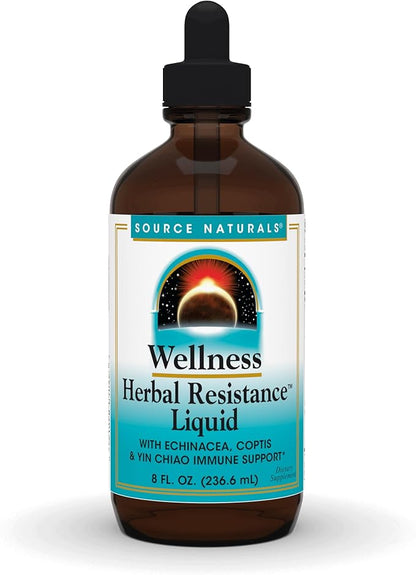 Source Naturals Wellness Herbal Resistance Liquid Immune Defense Supplement and Immunity Booster with Echinacea, Elderberry and Yin Chiao - 8 Fluid Oz