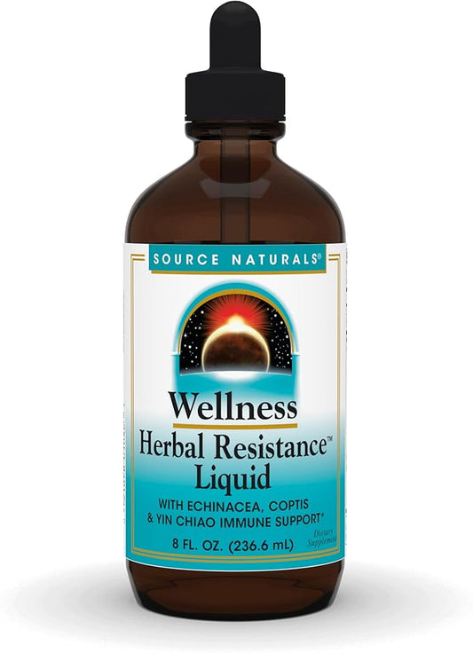 Source Naturals Wellness Herbal Resistance Liquid Immune Defense Supplement and Immunity Booster with Echinacea, Elderberry and Yin Chiao - 8 Fluid Oz